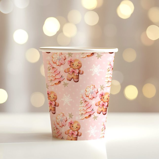 Christmas cookies gingerbread man pink Christmas Paper Cups (Creator Uploaded)