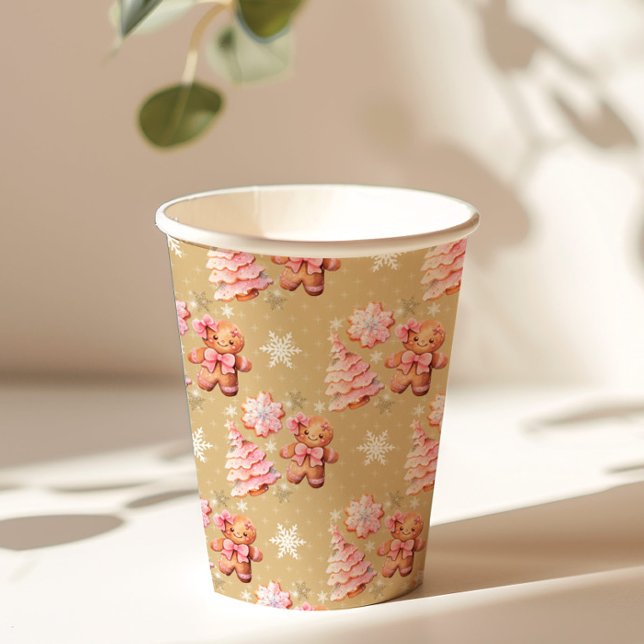 Christmas cookies gingerbread man pink Christmas Paper Cups (Creator Uploaded)