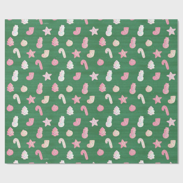 Christmas Cookies Green Wrapping Paper (Flat)