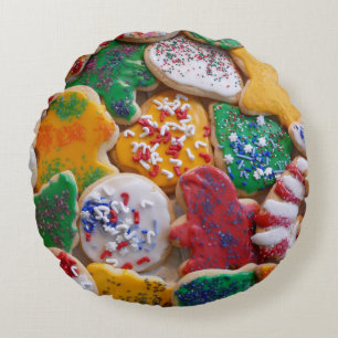Christmas Cookies I Colourful Holiday Baking Round Cushion