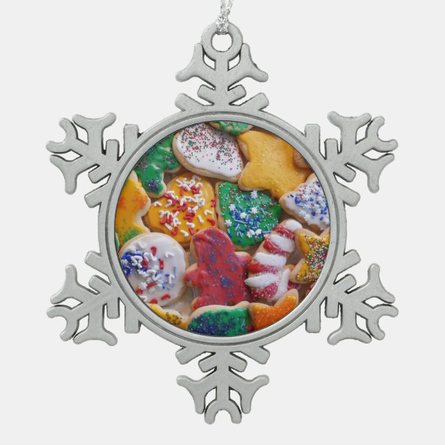 Christmas Cookies I Colourful Holiday Baking Snowflake Pewter Christmas Ornament (Front)