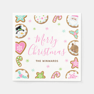 Christmas Cookies Merry Christmas Pink and Green Napkin