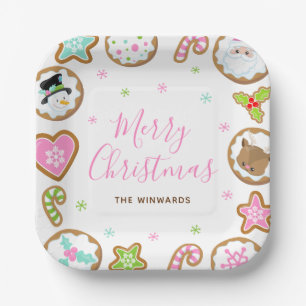 Christmas Cookies Merry Christmas Pink and Green Paper Plate