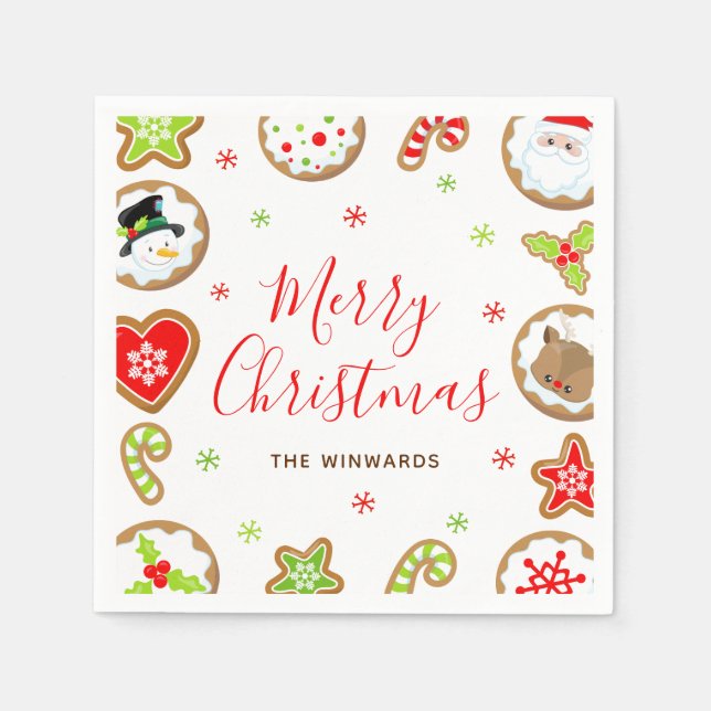Christmas Cookies Merry Christmas Red and Green Napkin (Front)