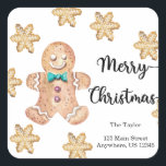 Christmas cookies Merry christmas Return Adresse   Square Sticker<br><div class="desc">Winter holiday baby shower Merry Christmas Sticker. 
Watercolors Christmas cookies theme baby shower. Christmas gingerbread cookies. Matching items available.</div>
