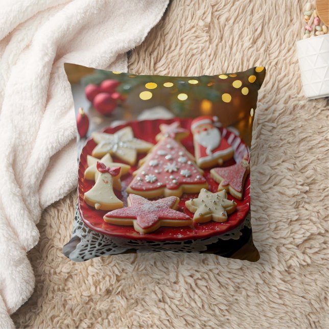 Christmas Cookies On a Red Plate Cushion (Blanket)