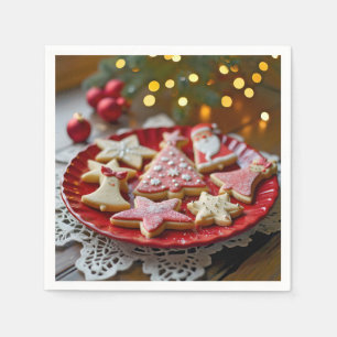 Christmas Cookies On a Red Plate Napkin