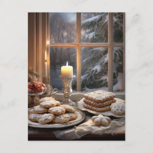 Christmas cookies on a snowy day postcard