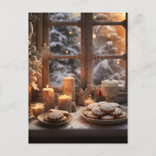 Christmas cookies on a snowy day postcard