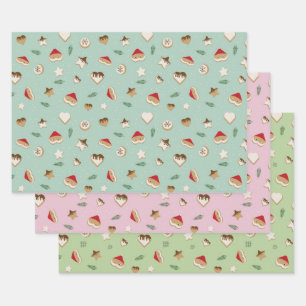 Christmas Cookies on green and pink Wrapping Paper Sheet