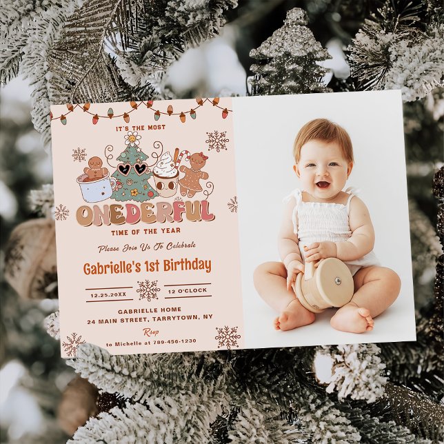 Christmas Cookies Onederful Birthday Party Photo Invitation (Creator Uploaded)