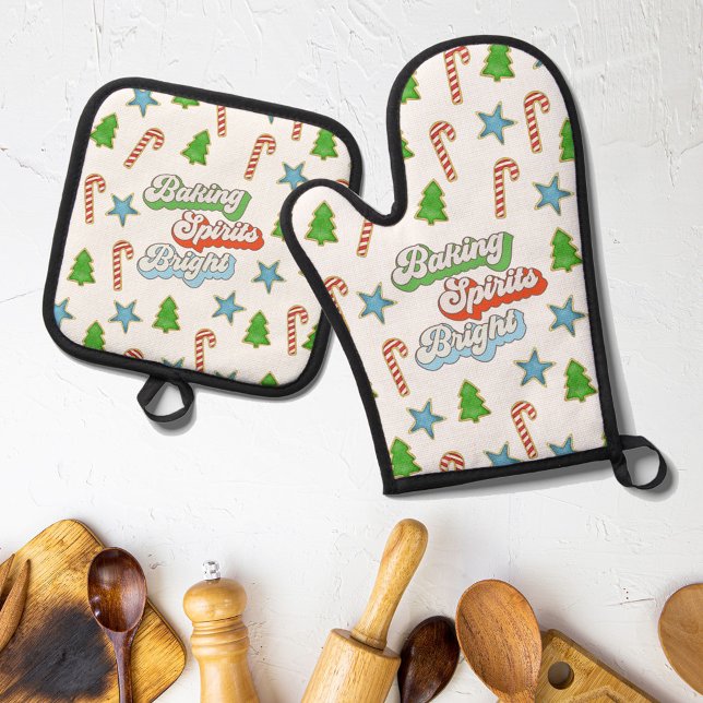 Christmas Cookies  Oven Mitt & Pot Holder Set (Baking Spirits Bright Christmas Cookies Oven Mit)