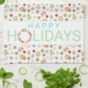 Christmas Cookies Patterned Happy Holidays Tea Towel