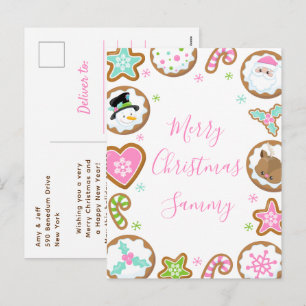 Christmas Cookies Pink and Green Merry Christmas Holiday Postcard