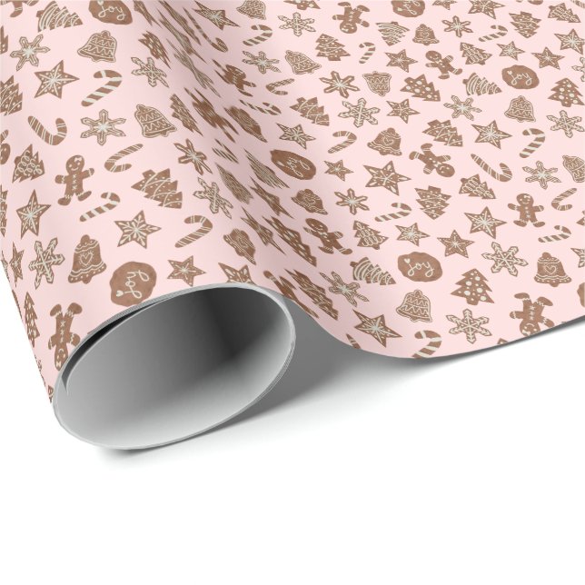 Christmas Cookies Pink Pattern Wrapping Paper (Roll Corner)