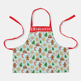 Christmas Cookies Pudding Holiday Baking Kids Name Apron