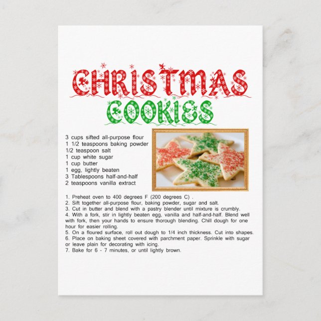 Christmas Cookies Recipe Holiday Postcard (Front)