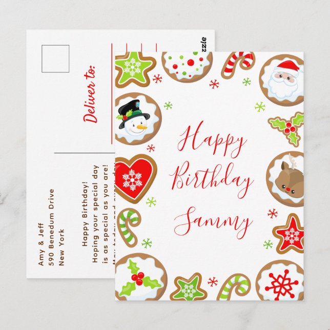 Christmas Cookies Red and Green Happy Birthday Postcard (Front/Back)