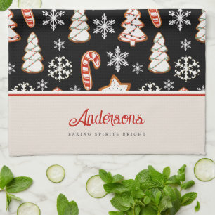 Christmas Cookies Snowflakes Monogram Tea Towel