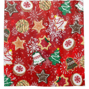 Christmas Cookies & Snowflakes red Shower Curtain