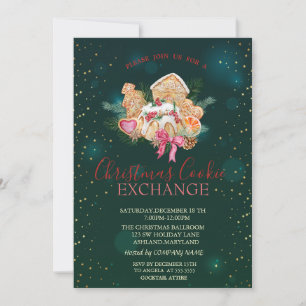 Christmas Cookies Stars Green Christmas Invitation