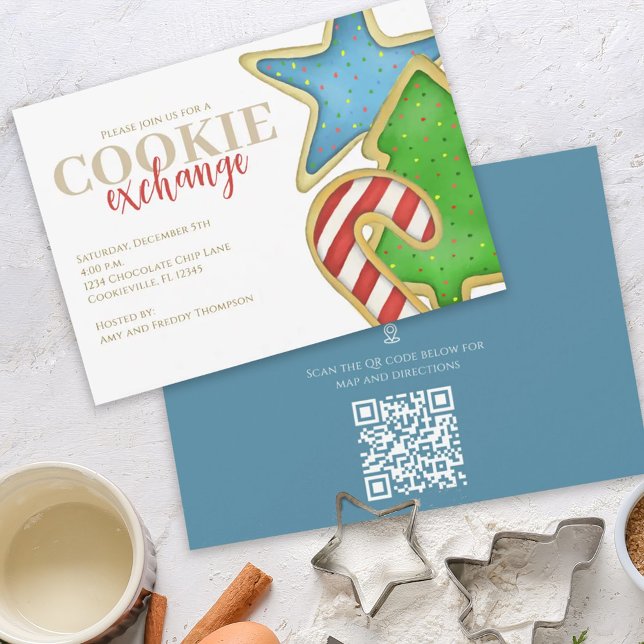 Christmas Cookies Whimsical QR Code Map Directions Invitation (Creator Uploaded)