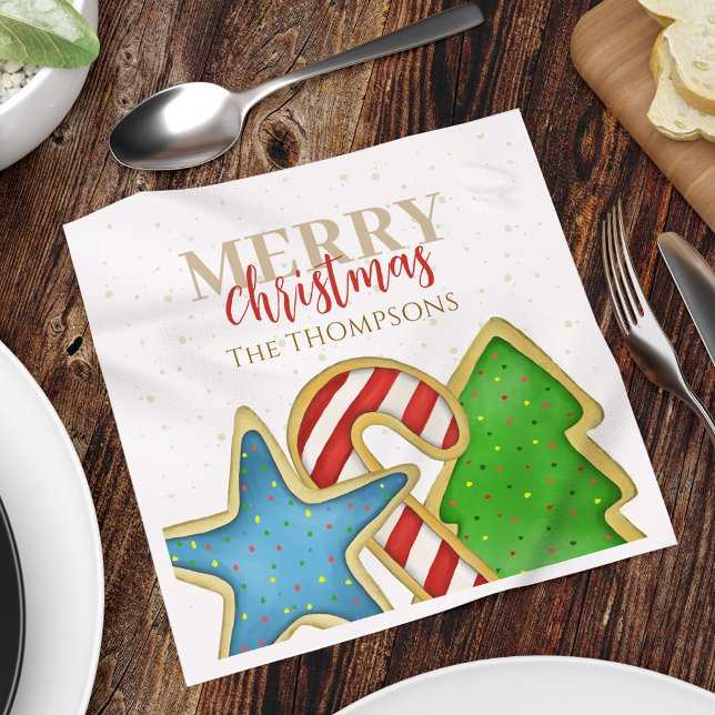 Christmas Cookies Whimsical Sweet Holiday Cute Fun Napkin (Merry Christmas holiday cookie cutouts paper party napkin)