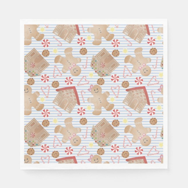 Christmas Cookies with Blue Stripe Paper Plates Napkin (Front)