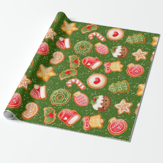 Christmas Cookies With Snow Background  Wrapping Paper
