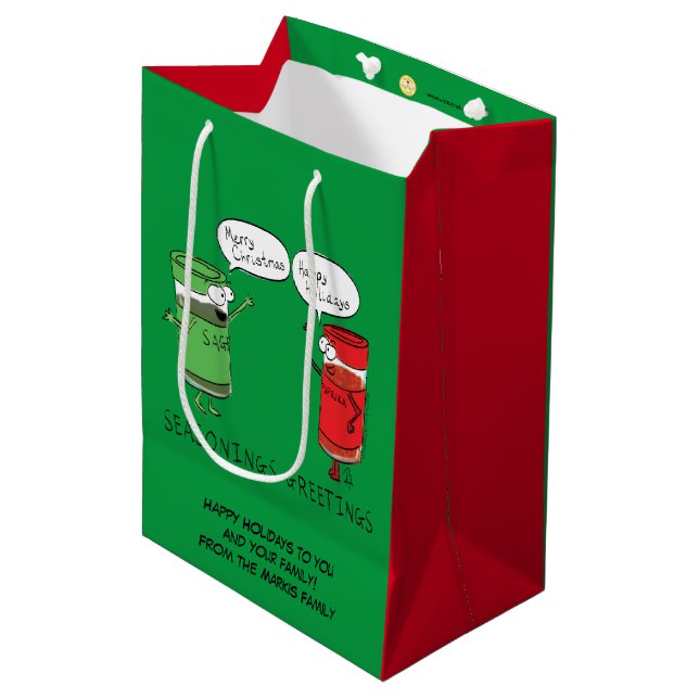Christmas Cooking Funny Chef Spices Medium Gift Bag (Front Angled)
