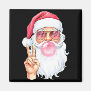 Christmas Cool Santa Bubble Gum Peace Sign Retro S Magnet