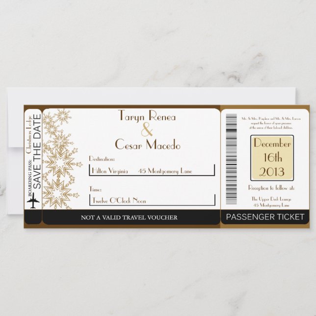 Christmas Copper Boarding Pass Wedding Invitation (Front)