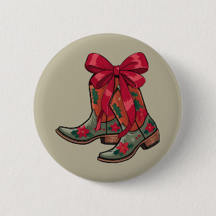 Christmas Coquette Boots Western Cowgirl Xmas 6 Cm Round Badge