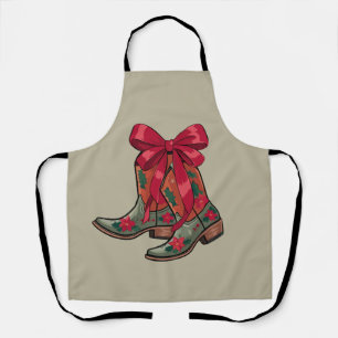 Christmas Coquette Boots Western Cowgirl Xmas Apron