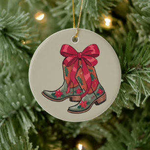 Christmas Coquette Boots Western Cowgirl Xmas Ceramic Tree Decoration