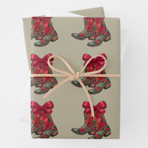 Christmas Coquette Boots Western Cowgirl Xmas Wrapping Paper Sheet