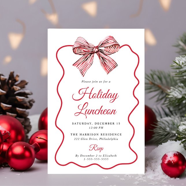 Christmas Coquette Bow Holiday Luncheon Invitation (Christmas Coquette Bow Holiday Luncheon Invitation)