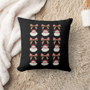Christmas Coquette Bow Santa Vintage Xmas Retro Cushion