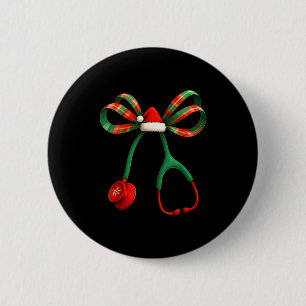Christmas Coquette Bow Stethoscope Medical Nurse W 6 Cm Round Badge