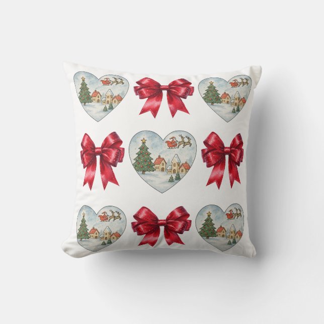 Christmas Coquette Heart and Bows Pattern Cushion (Front)