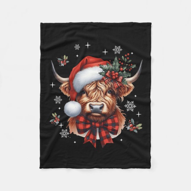 Christmas Coquette Highland Cow Cute Moo Cow Xmas  Fleece Blanket (Front)