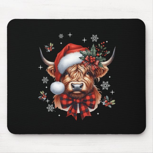 Christmas Coquette Highland Cow Cute Moo Cow Xmas  Mouse Pad (Front)