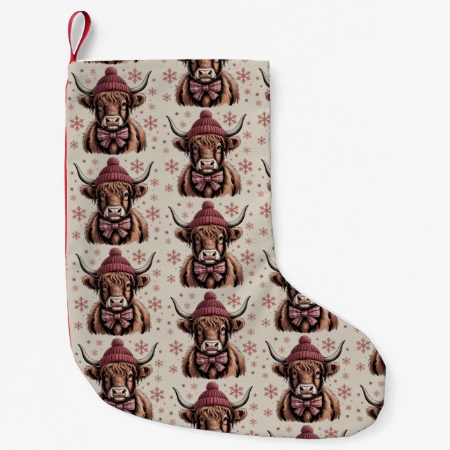 Christmas Coquette Highland Cow Western Farmer Small Christmas Stocking (Front)