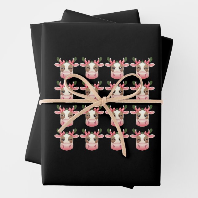 Christmas Coquette Highland Cow Western Xmas  Wrapping Paper Sheet (In situ)