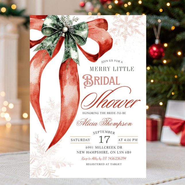 Christmas Coquette Merry Little Bridal Shower Invitation (Creator Uploaded)