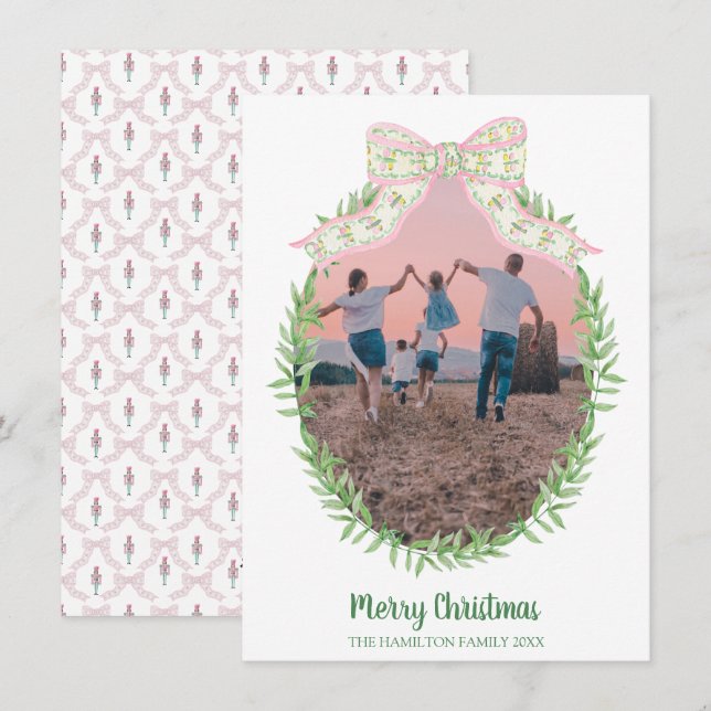 Christmas Coquette Nutcracke Photo Grandmillennial Holiday Card (Front/Back)