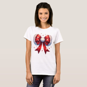 Christmas Coquette Red Bow Retro T-Shirt