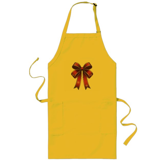 Christmas Coquette Red Bow & Snowflakes Long Apron (Front)