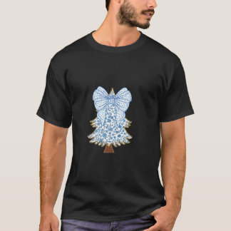 Christmas Coquette Tree Blue Floral with Big Bow D T-Shirt