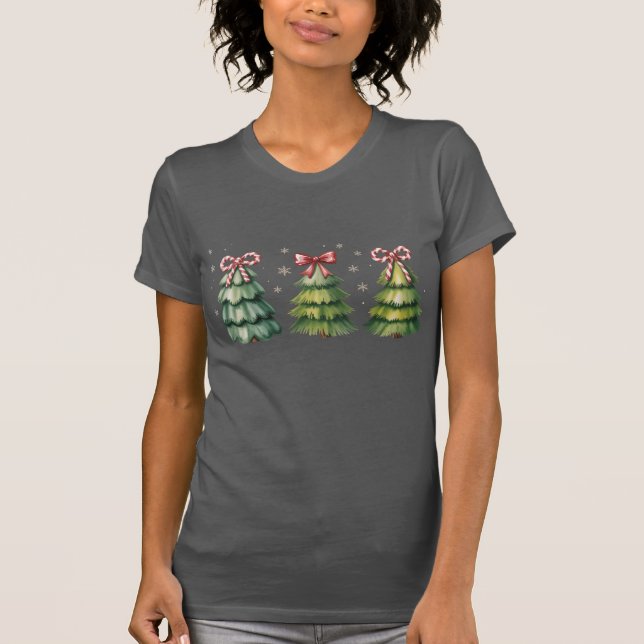 Christmas Coquette Tree Bow Winter Holiday T-Shirt (Front)